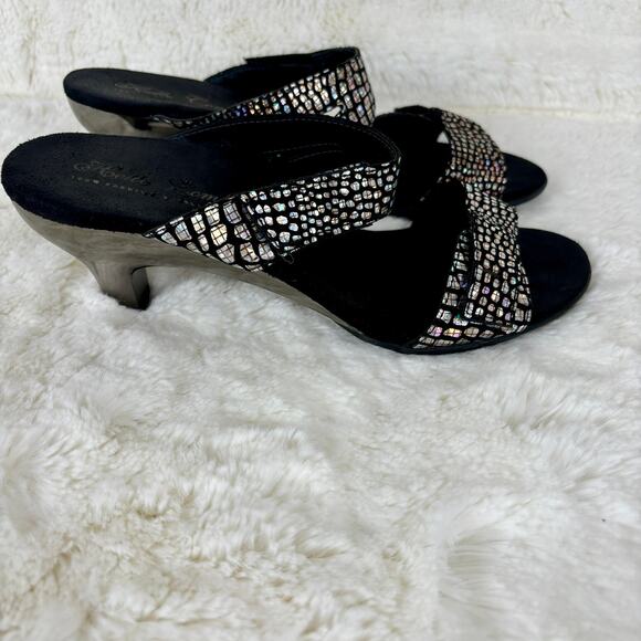 Helle Comfort Black/Silver Slip On Sandals Low Heels Women’s Size 8.5 - Picture 4 of 8